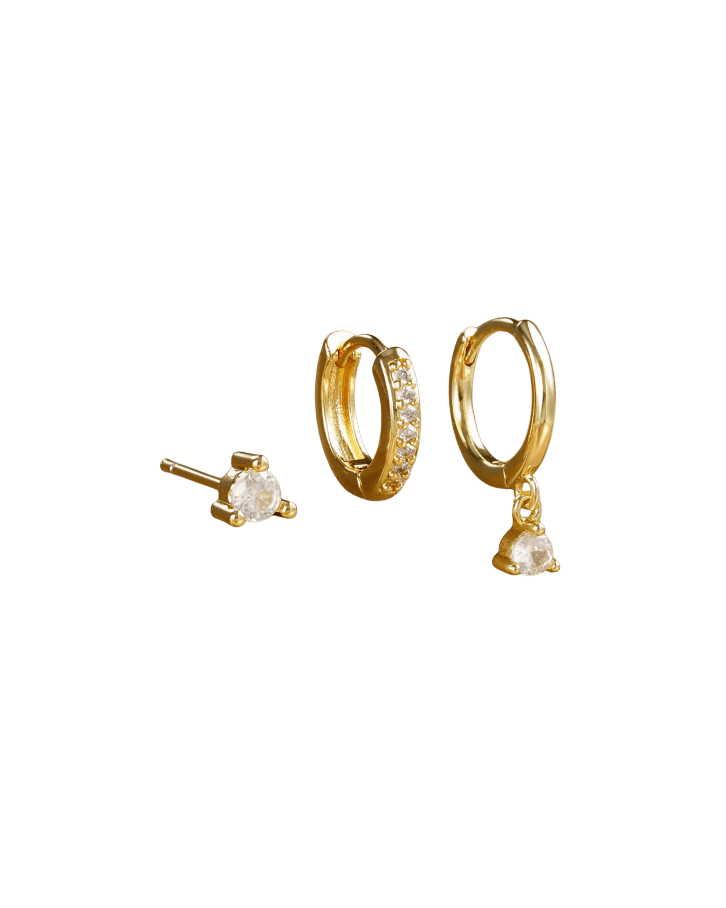 Boucles La Baby Diamond trio doré ou argenté zircon waterproof & hypoallergéniques HÉMÉRA
