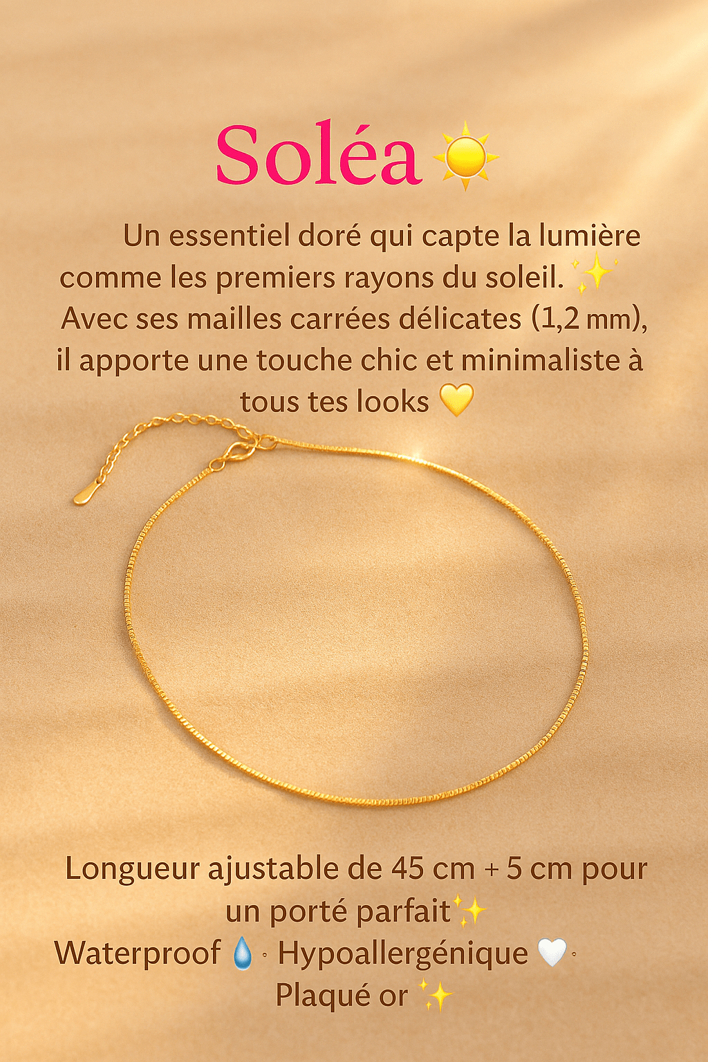 La Soléa – Collier doré waterproof HÉMÉRA