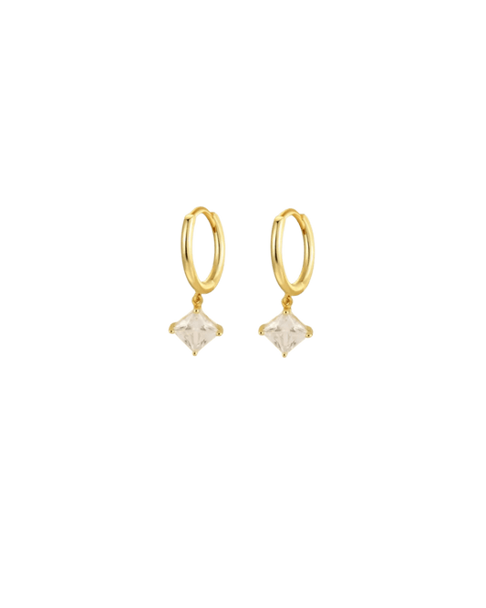 Boucles La Daily Out anneaux dorés ou argentés zircon losange waterproof & hypoallergéniques HÉMÉRA