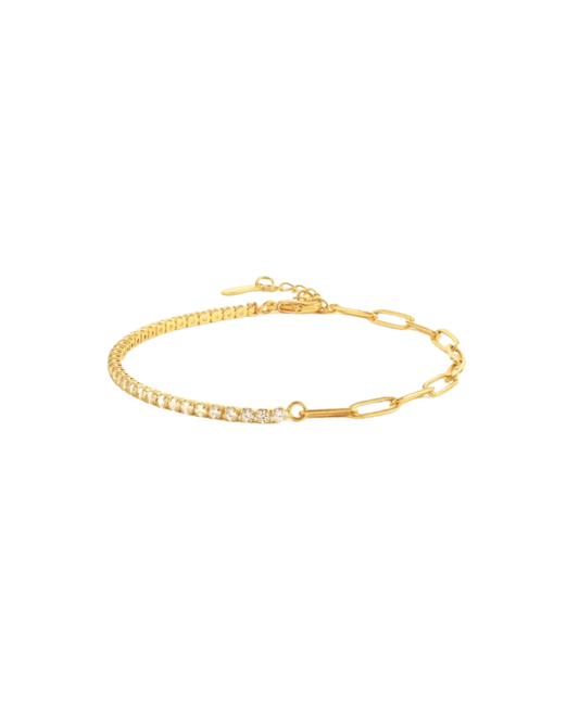 La Diamond Boss collier ou bracelet plaqué or avec moitié zircons, moitié maillons waterproof & hypoallergénique HÉMÉRA