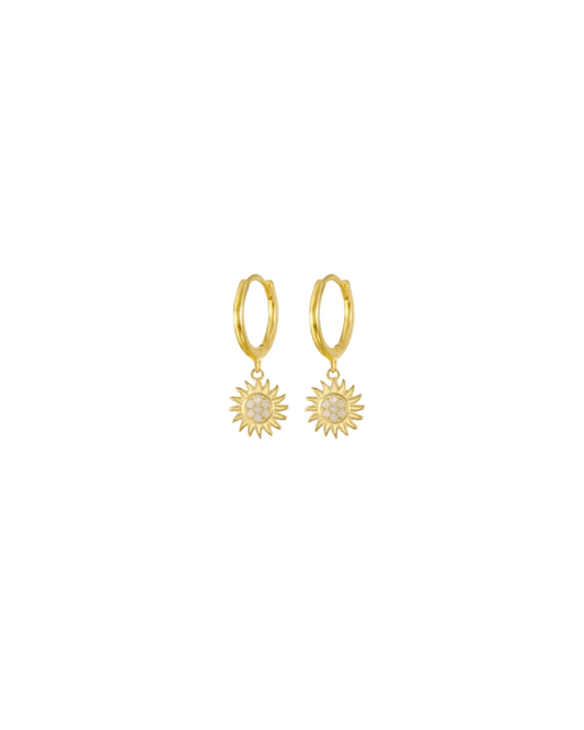 Boucles La Sunny dorées inspirées du soleil en zircon waterproof & hypoallergéniques HÉMÉRA