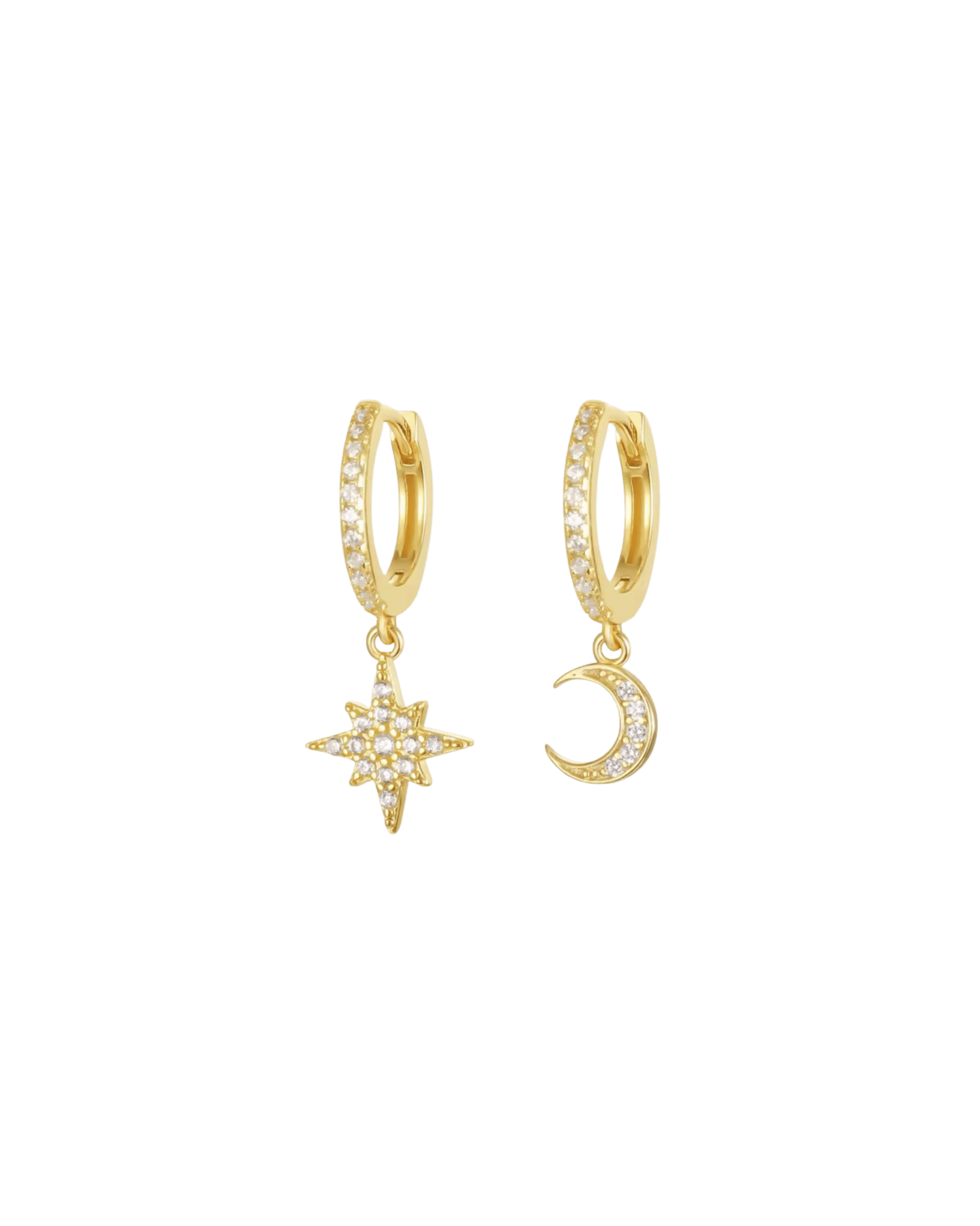 Boucles La Wish asymétriques lune et étoile en zircon waterproof & hypoallergéniques HÉMÉRA