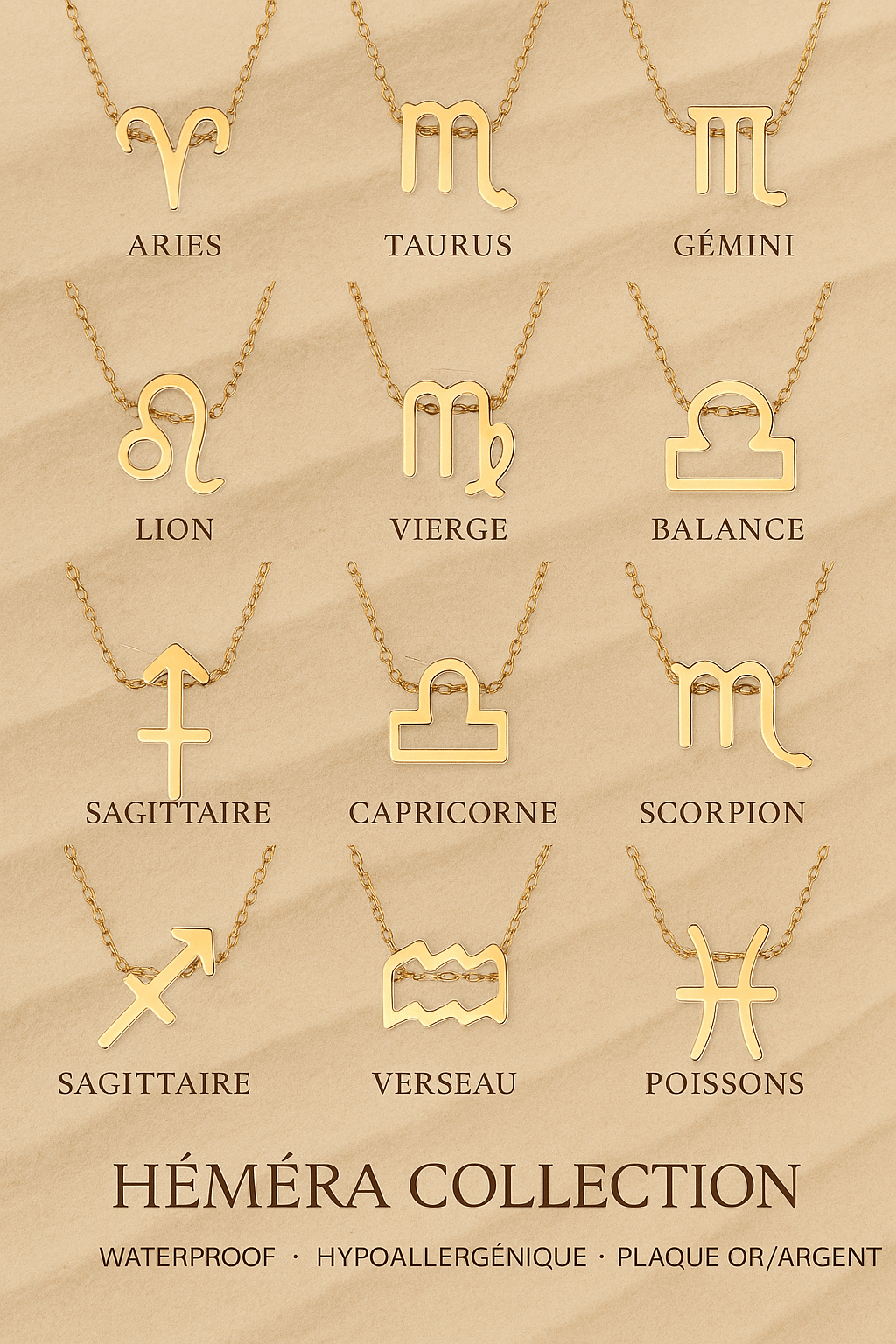 Colliers zodiaques waterproof & hypoallergéniques – Bijoux astrologiques